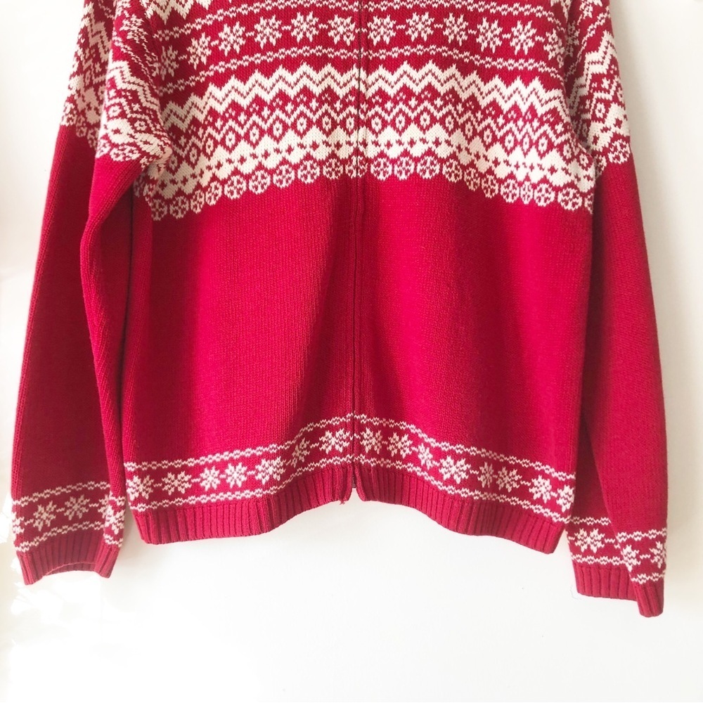Jones New York Fair Isle Full Zip Knit Sweater Red Ivory Size Medium - Picture 6 of 14